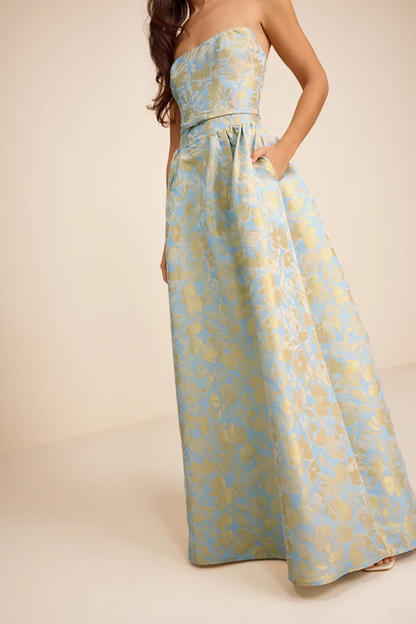 Light Blue and Yellow Floral Maxi Dress
