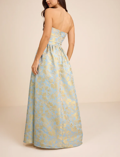 Light Blue and Yellow Floral Maxi Dress