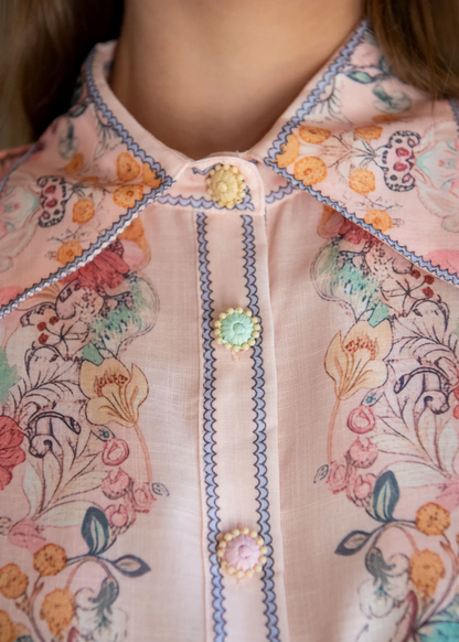 Long Sleeve Floral Maxi Dress with Belted Fringe Waist
