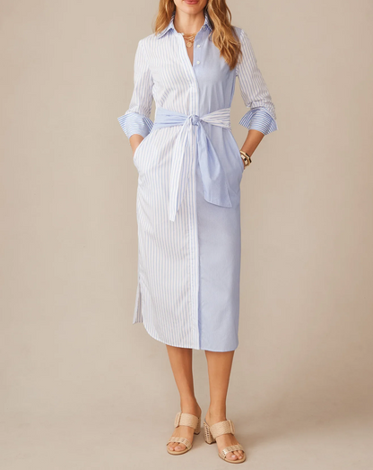 White and Blue Dress in Stripes