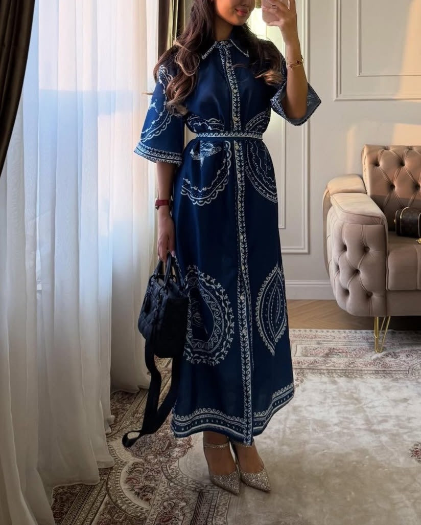 Collared satin midi dress