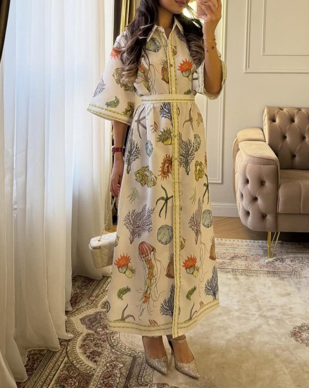 Collared satin midi dress