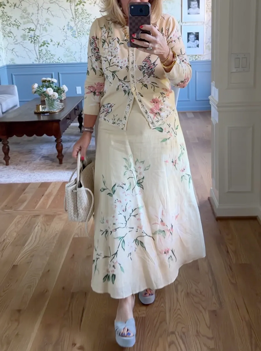 Linen print two-piece set
