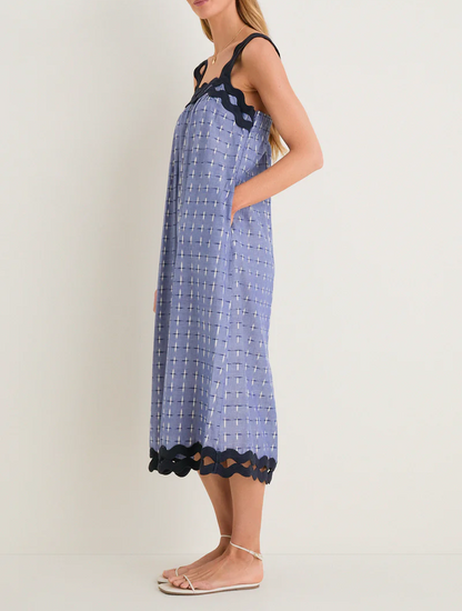 Asymmetrical Spaghetti-Strap Checkered Dress