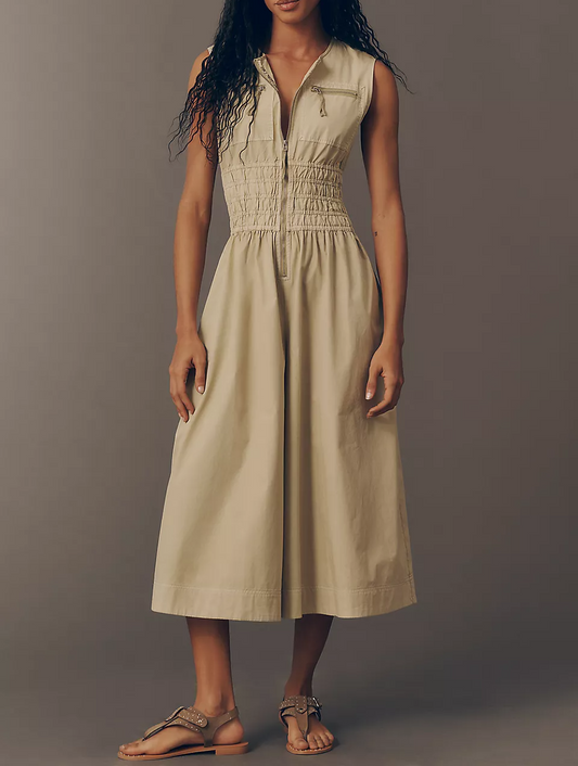 Smocked Wide-Leg Jumpsuit