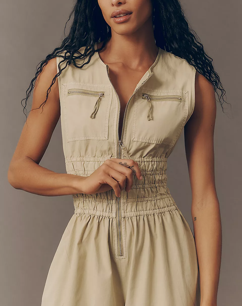 Smocked Wide-Leg Jumpsuit
