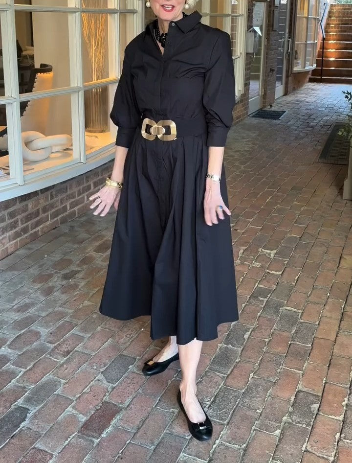 3/4 Sleeve Pleated Dress