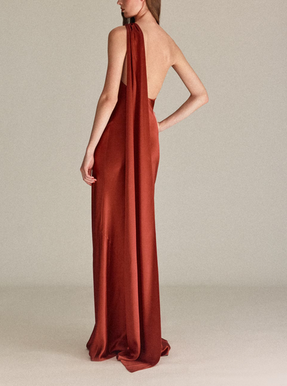 Asymmetrical bow-neck dress