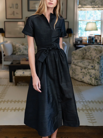 Solid-color tie-waist dress