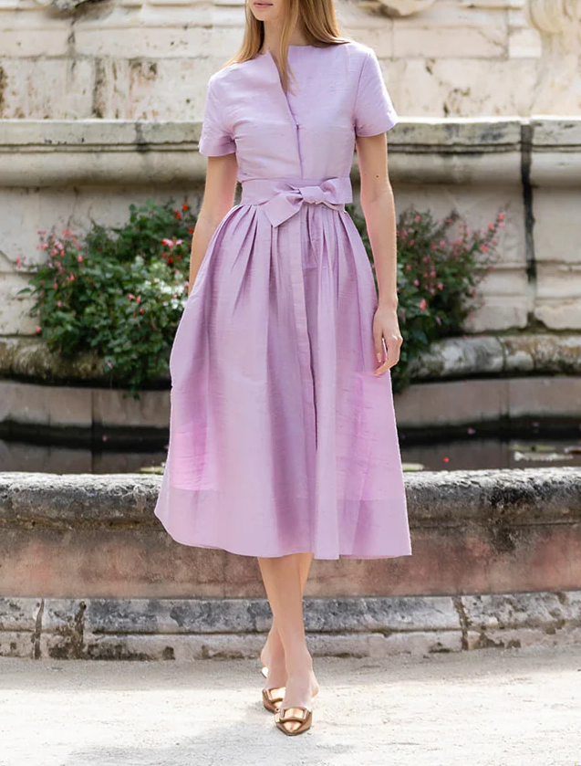 Solid-color tie-waist dress