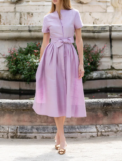 Solid-color tie-waist dress