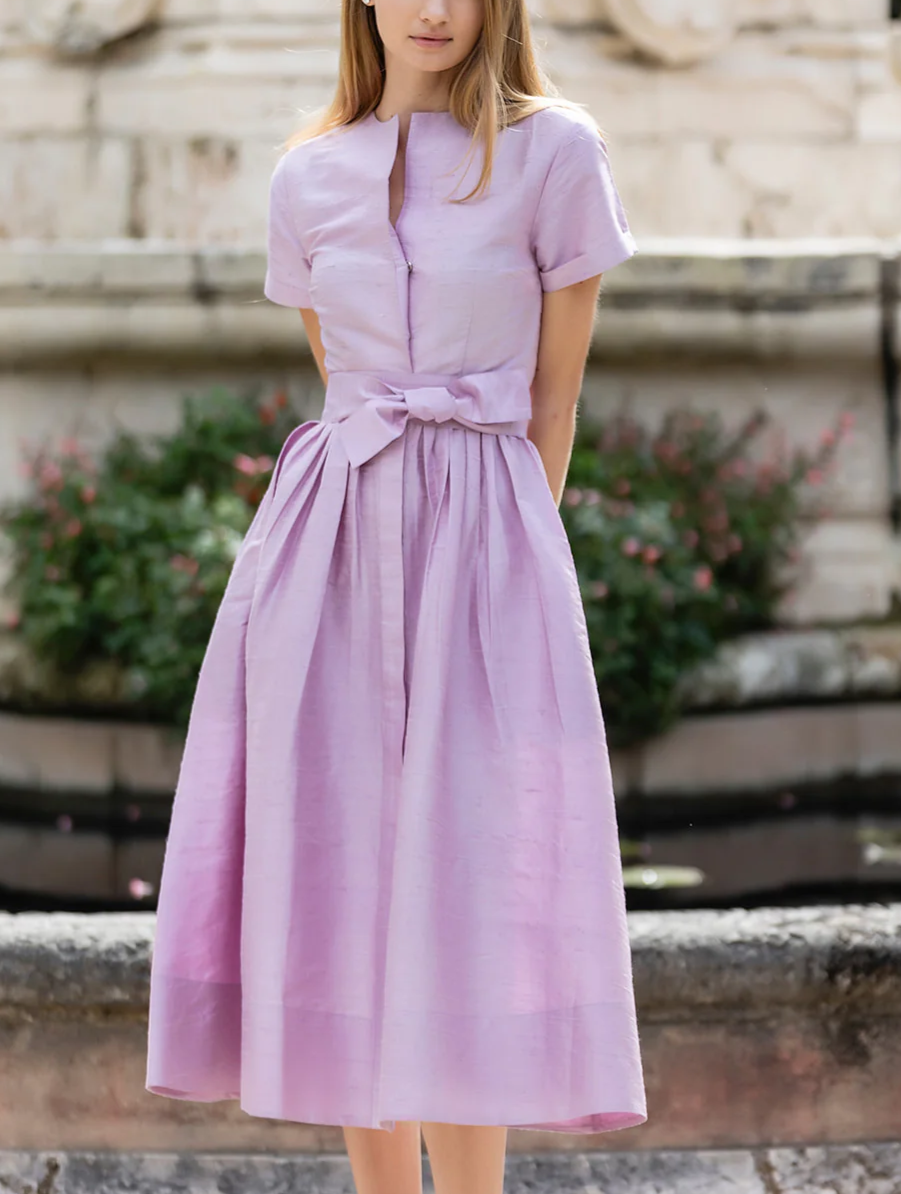 Solid-color tie-waist dress