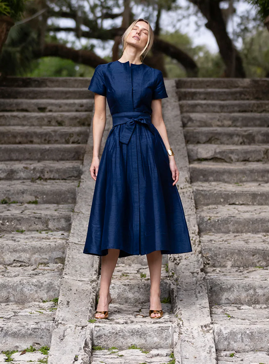 Solid-color tie-waist dress