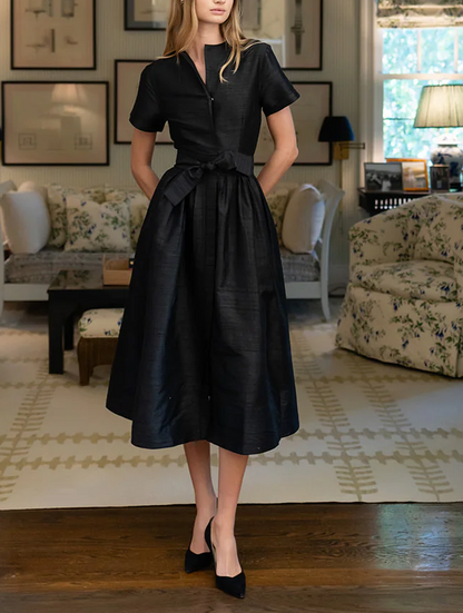 Solid-color tie-waist dress