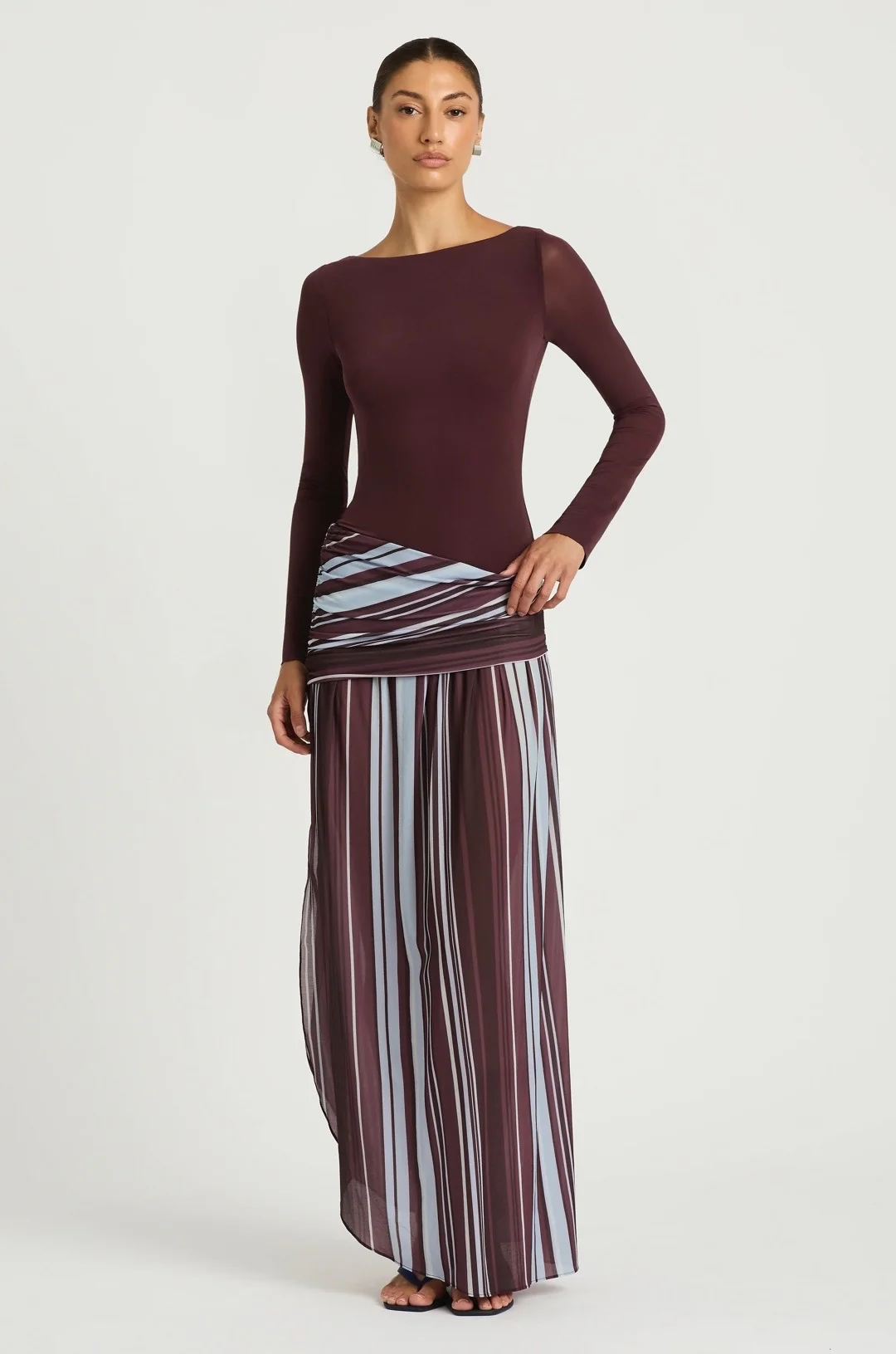 Long Sleeve Maxi Dress in Midnight Stripe