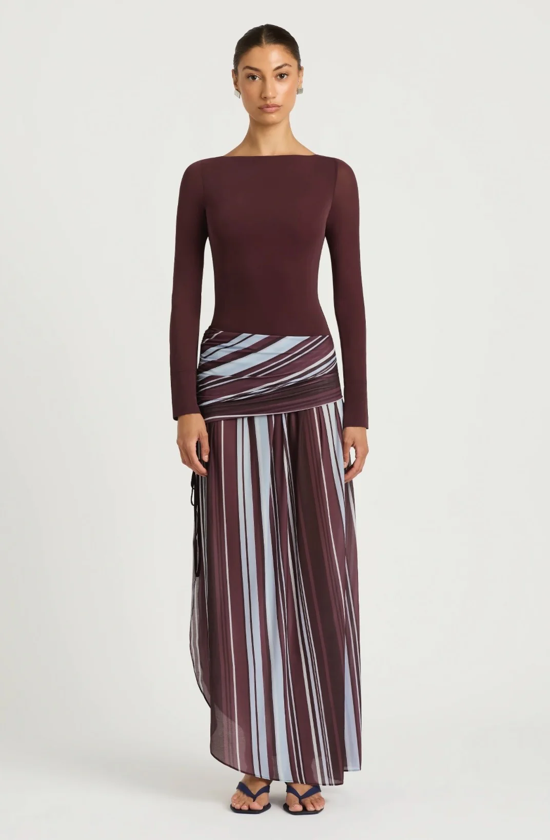 Long Sleeve Maxi Dress in Midnight Stripe