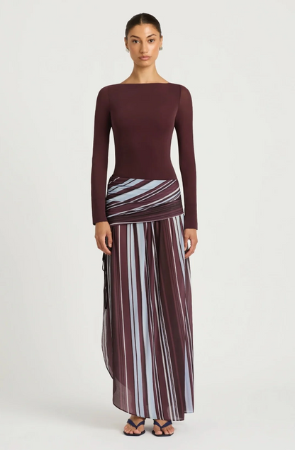 Long Sleeve Maxi Dress in Midnight Stripe