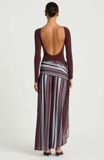 Long Sleeve Maxi Dress in Midnight Stripe