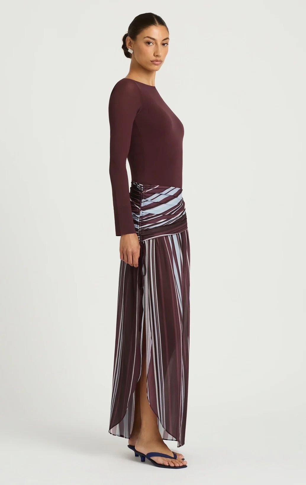 Long Sleeve Maxi Dress in Midnight Stripe