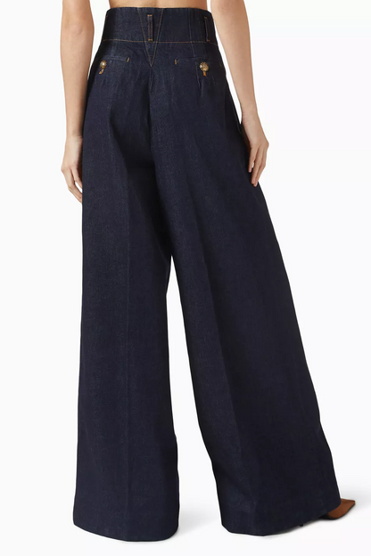Denim Cape-Style Top & Straight-Leg Pants Set