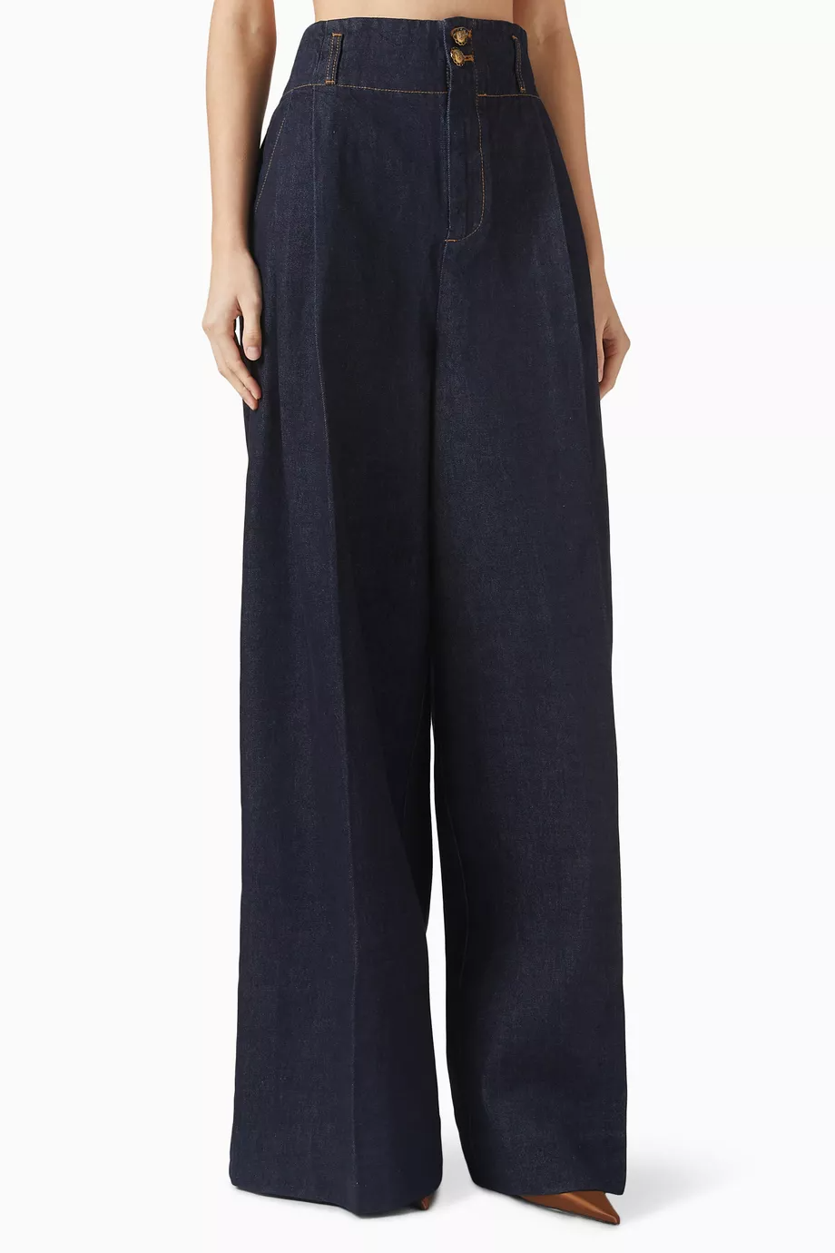 Denim Cape-Style Top & Straight-Leg Pants Set