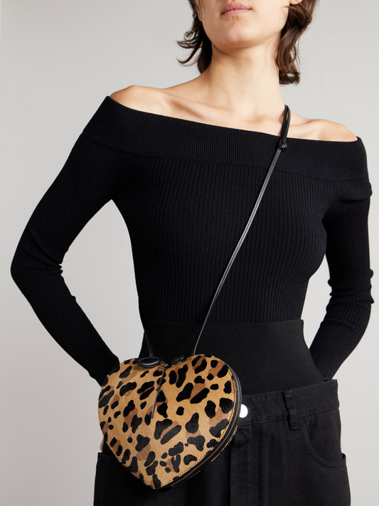 Leopard-print leather-trimmed calf hair shoulder bag