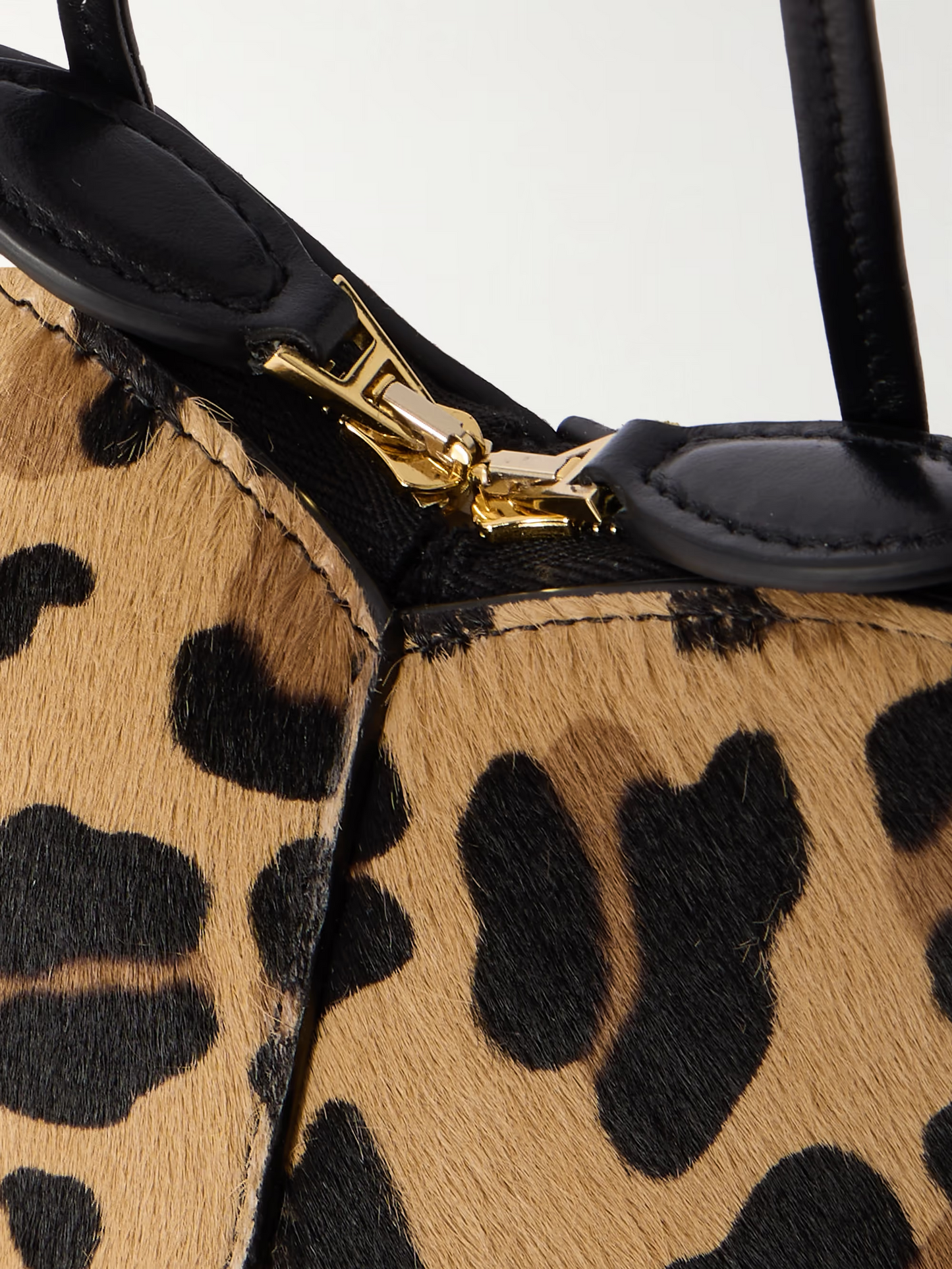 Leopard-print leather-trimmed calf hair shoulder bag