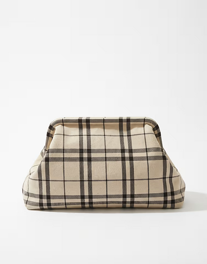oversized clutch purse in cream plaid