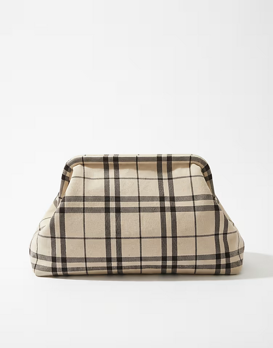oversized clutch purse in cream plaid