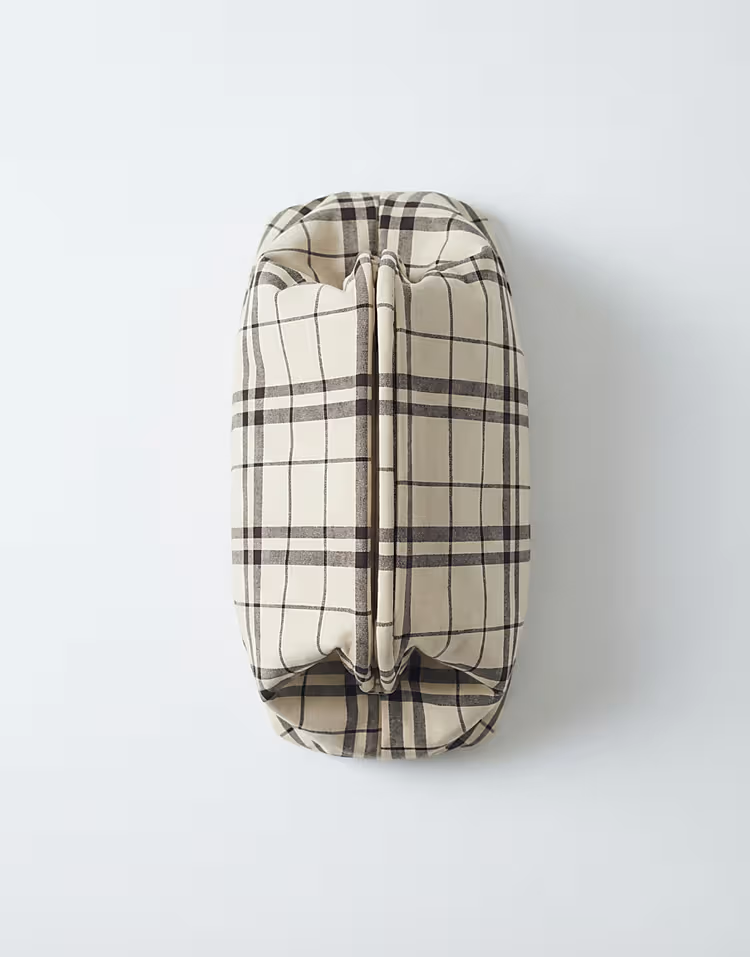 oversized clutch purse in cream plaid