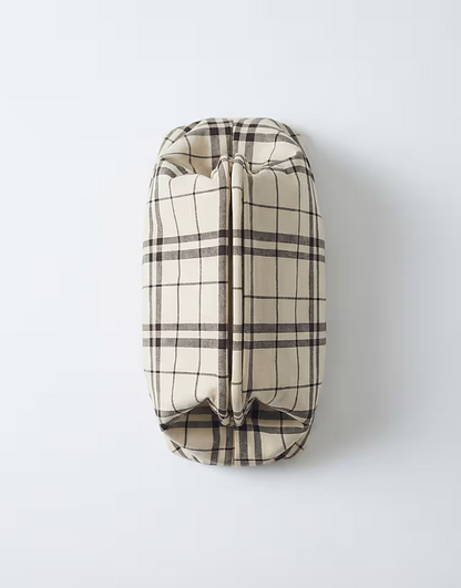 oversized clutch purse in cream plaid