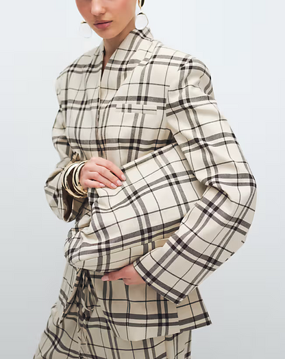 oversized clutch purse in cream plaid