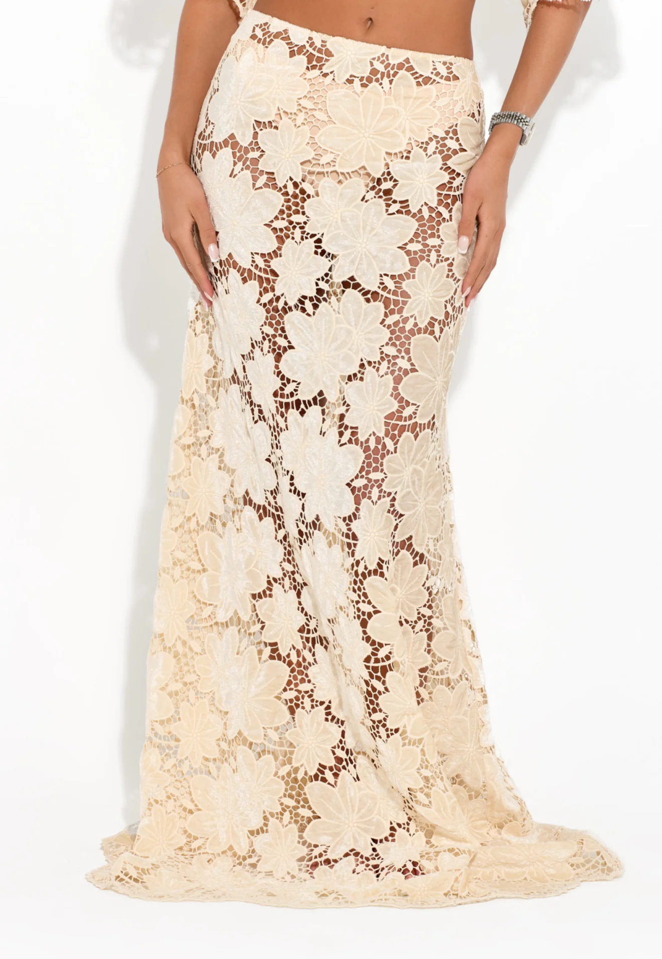Embroidered Floral Openwork Dress Set