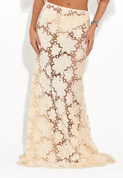 Embroidered Floral Openwork Dress Set