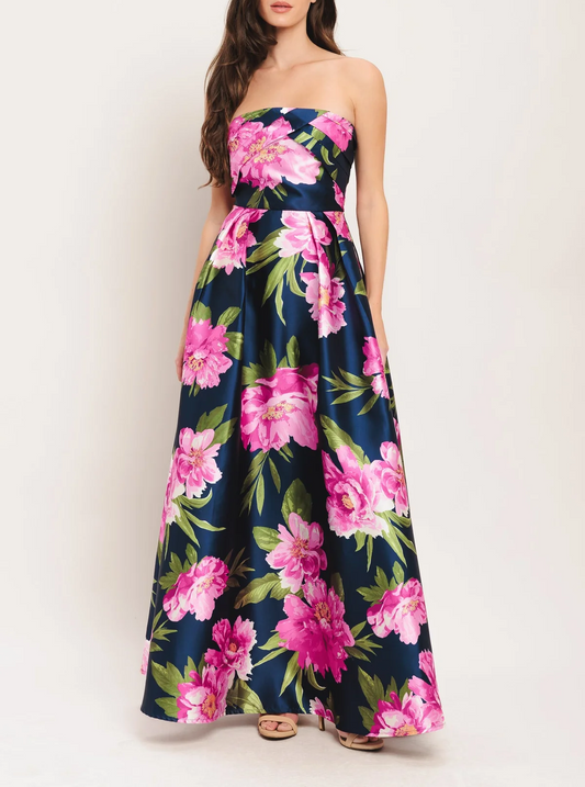 LUNA FLORA NAVY MAXI DRESS