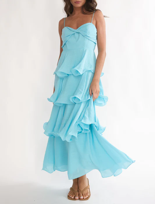 Tiered Ruffle Maxi Dress - Tide Blue