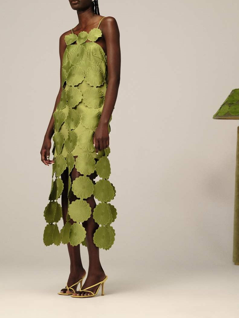 Floral midi dress with fringe hem