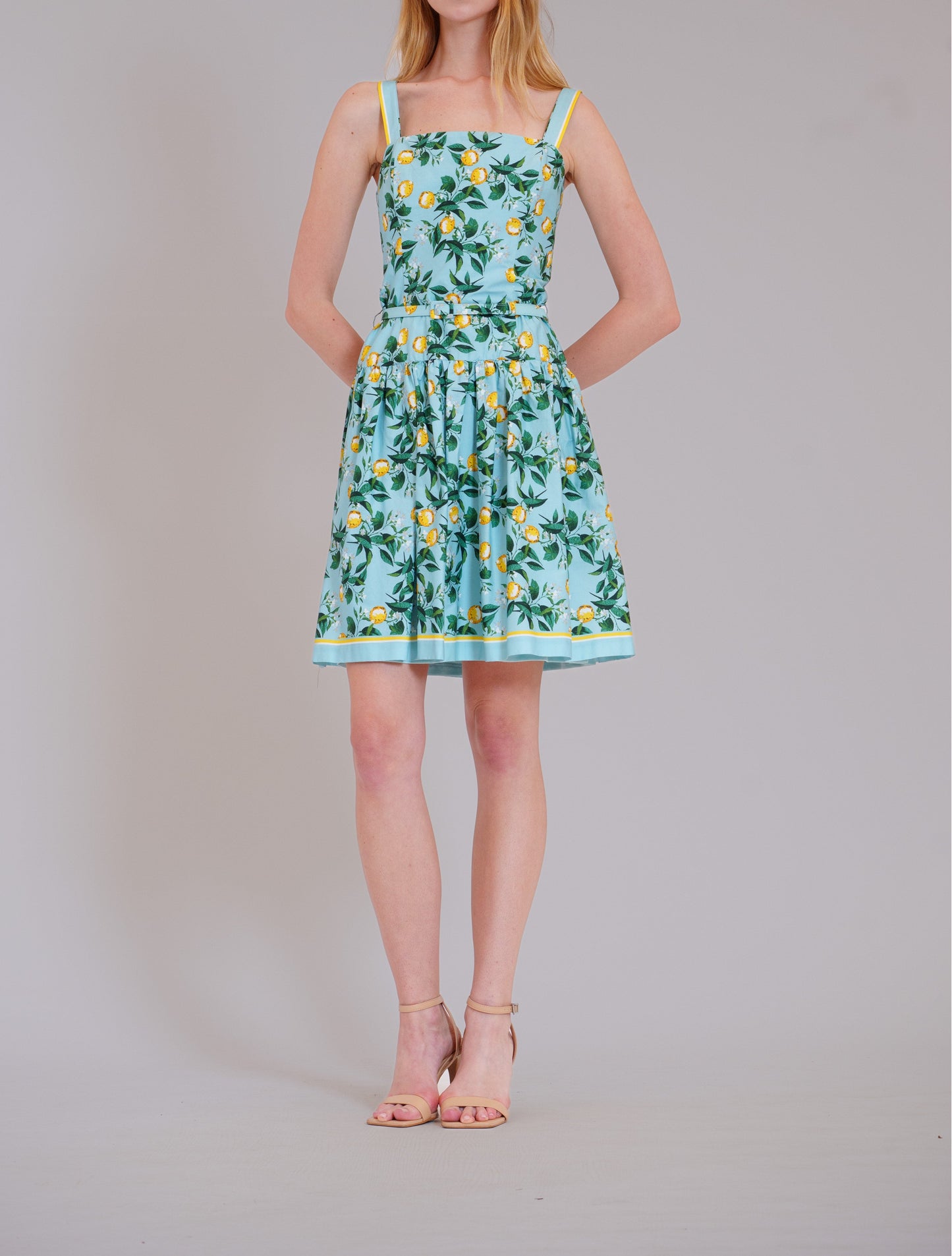 SQUARE NECK DROPWAIST SHORT DRESS