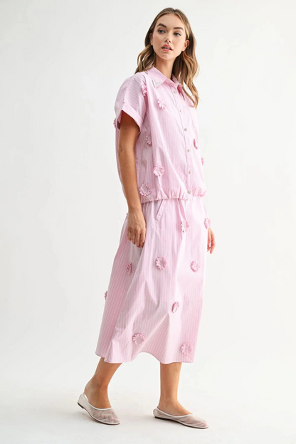 3D Floral Stripe Shirt Set