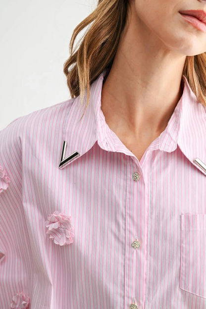 3D Floral Stripe Shirt Set