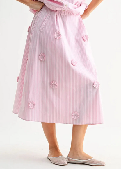3D Floral Stripe Shirt Set