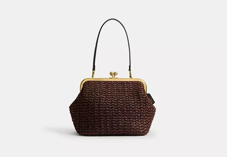 Rainbow Large Weave Straw Kisslock Frame Bag