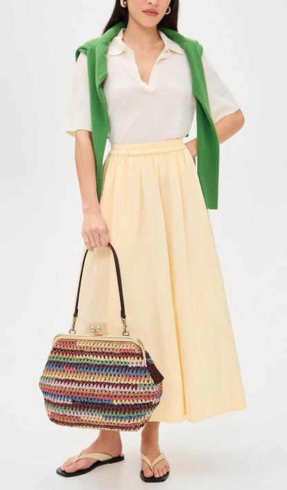 Rainbow Large Weave Straw Kisslock Frame Bag
