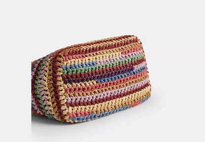 Rainbow Large Weave Straw Kisslock Frame Bag