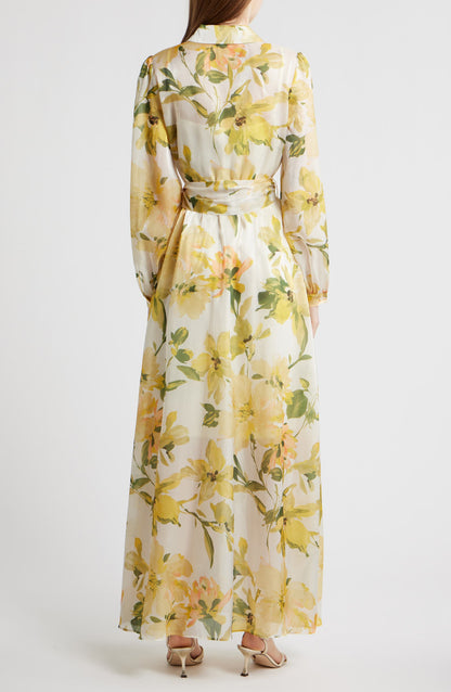 Floral Long-Sleeve Tie-Belt Shirtdress