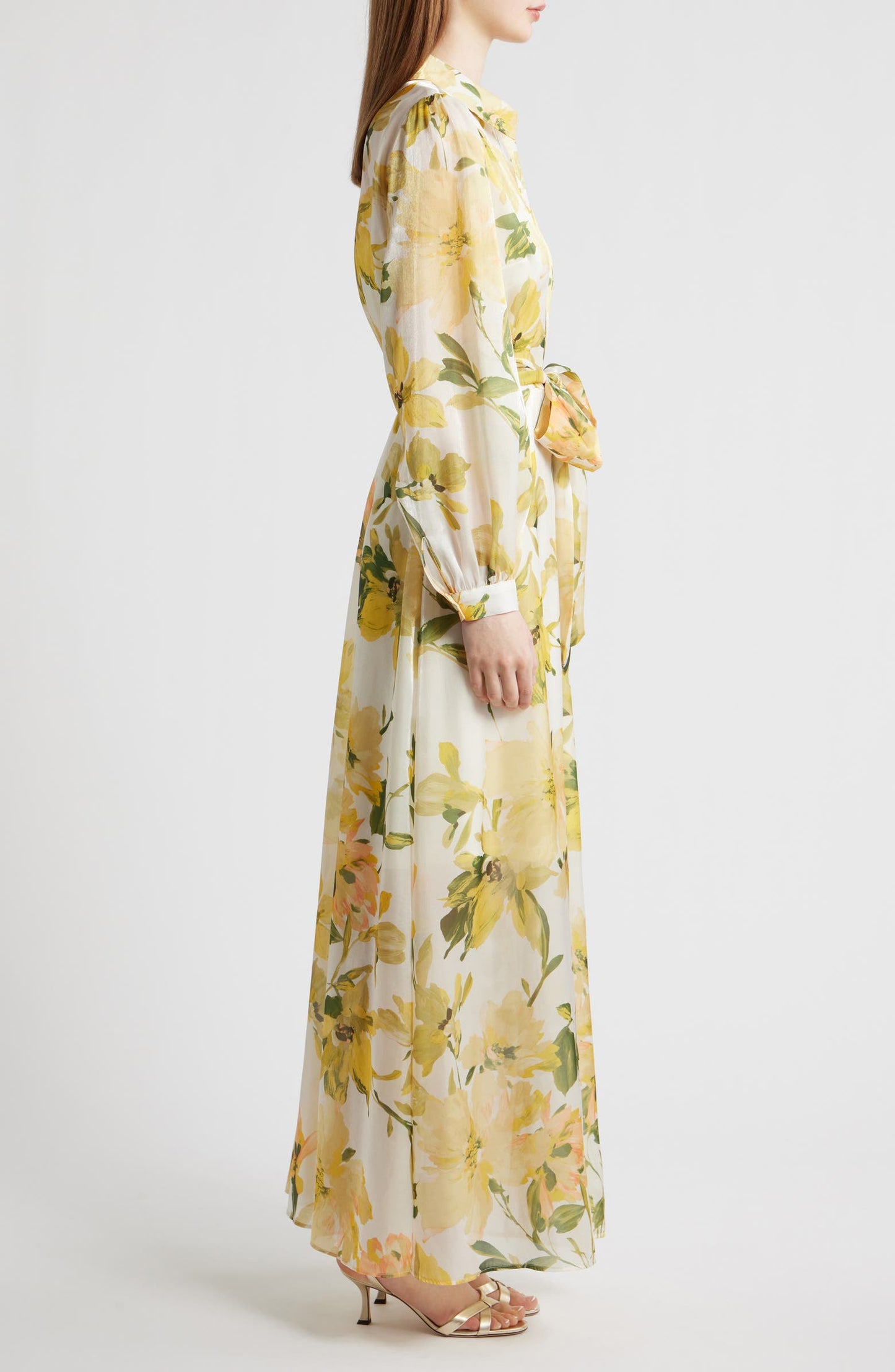 Floral Long-Sleeve Tie-Belt Shirtdress