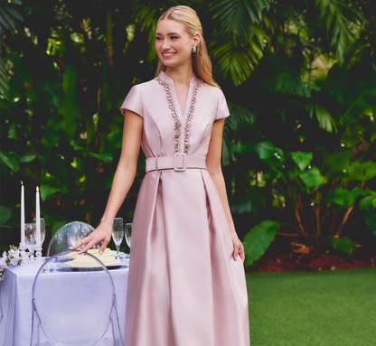 Cap Sleeve Beaded Collar Ballgown