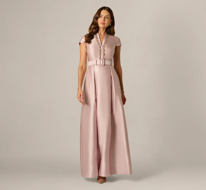 Cap Sleeve Beaded Collar Ballgown