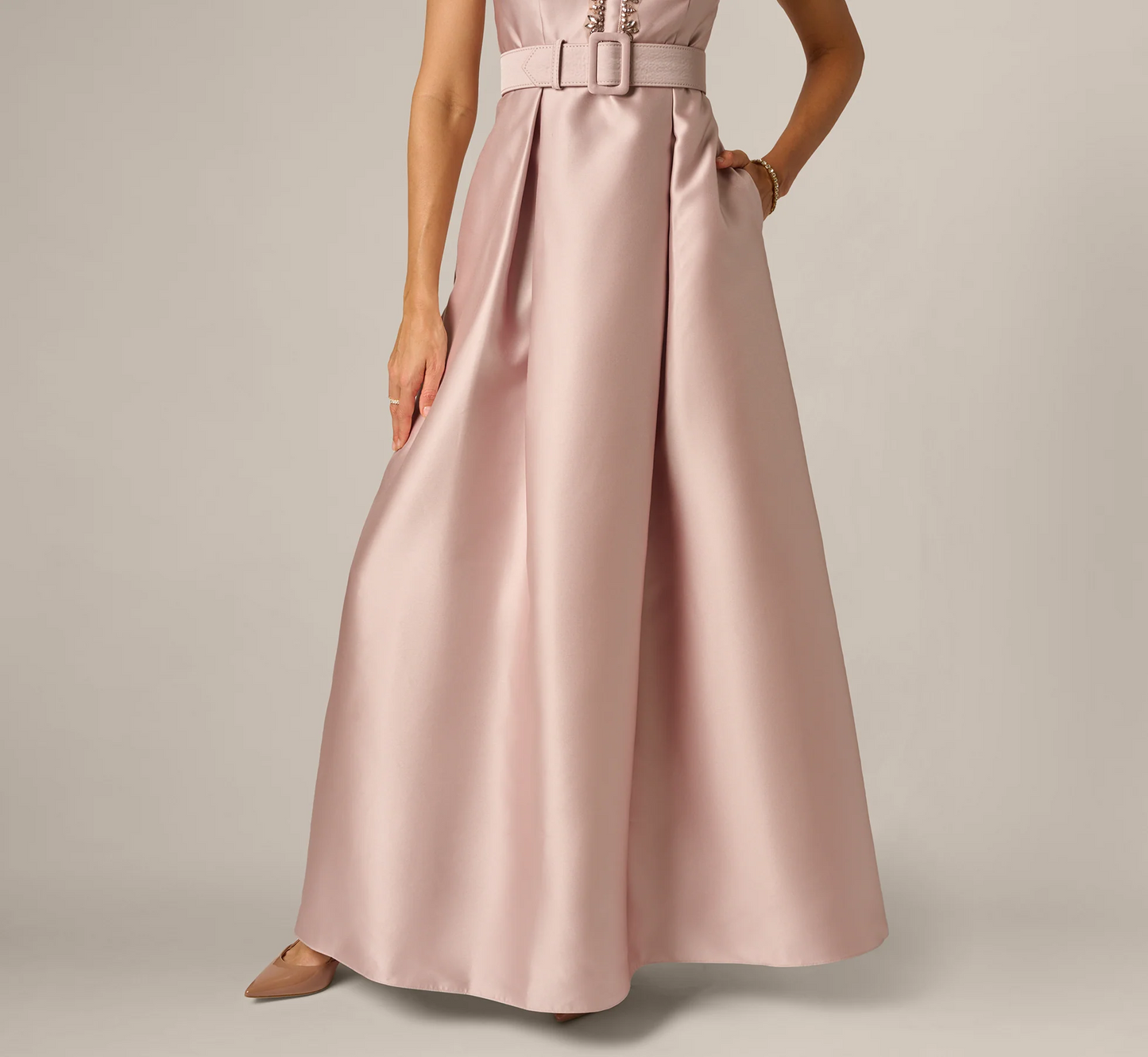 Cap Sleeve Beaded Collar Ballgown