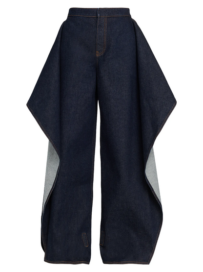 Long-Sleeve Denim Crop Wrap Top+Flap Ruffled Wide-Leg Jeans